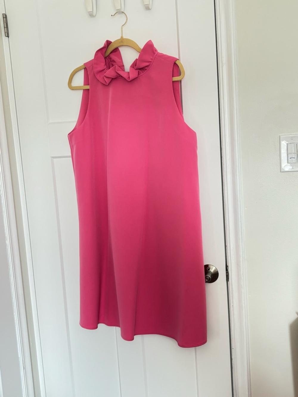 HOT PINK BLYTHE Tuckernuck Sleeveless Ruffle-Neck Shift Dress with Bow